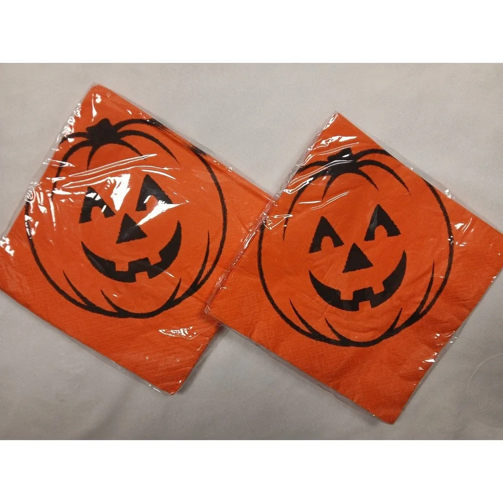 Vintage Amscan Halloween Jack-O'-Lantern Luncheon Napkins 3-Ply Orange...